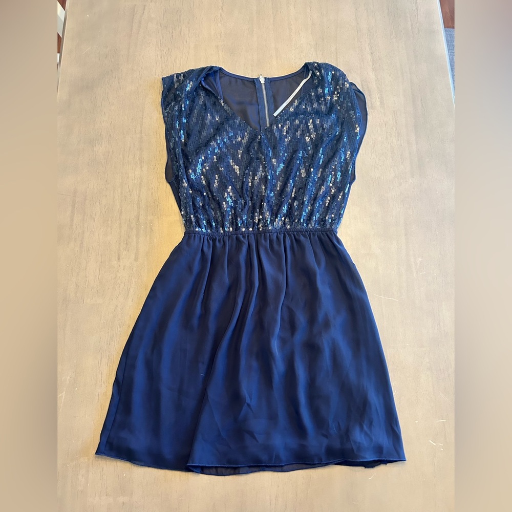 Sequin mini dress, navy blue, size 7